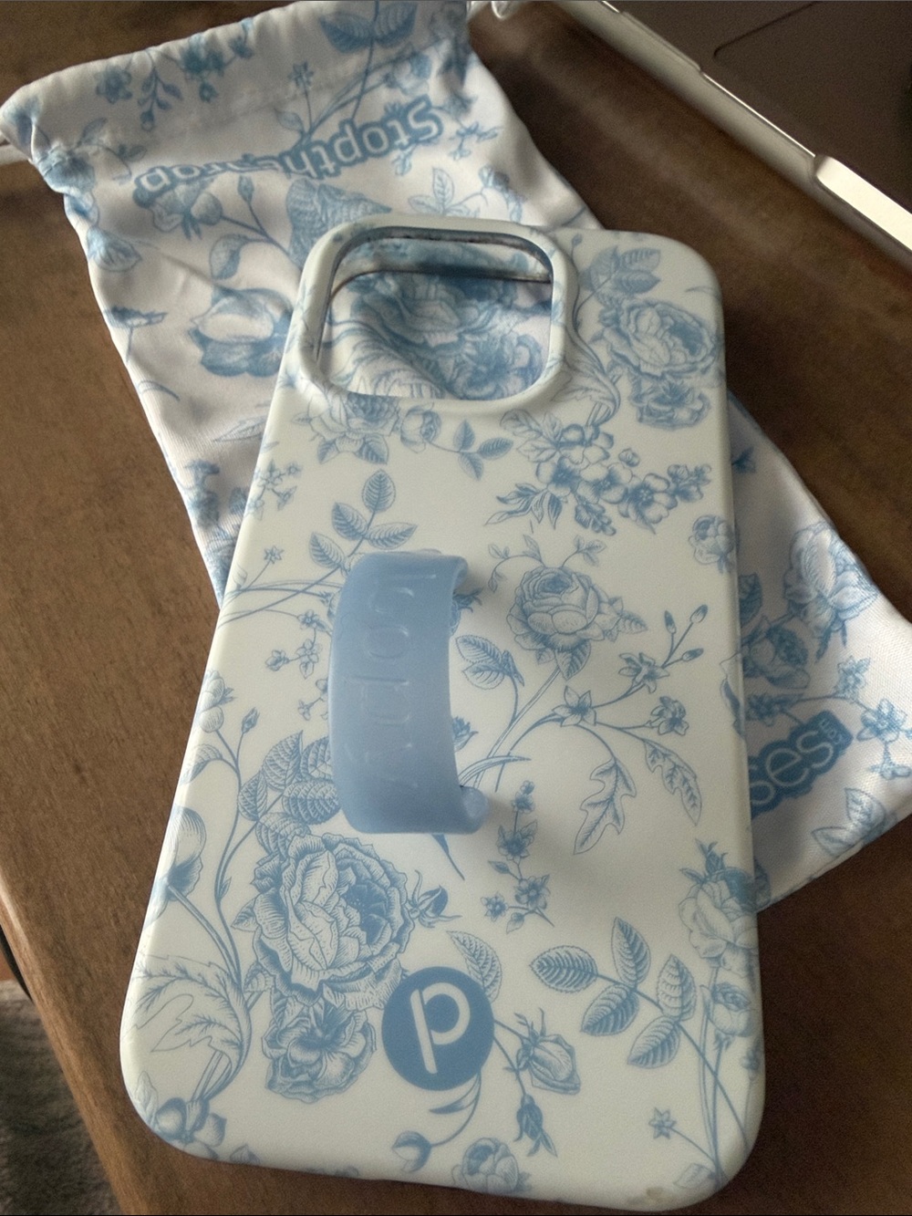 Loopy Case White Phone Case with Light Blue Floral Design-14 PRO